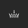 Royal crown monogram logo, black and white mockup thin line design element, cross king symbol