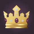 Royal crown on a purple background with precious stones. For a queen or princess, prince or emperor in vintage or retro