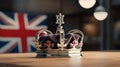 A royal crown with a union jack UK flag. Coronation of the king. Generative ai