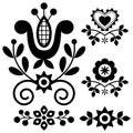 Floral folk art vector design elements inspired by traditional highlanders embroidery Lachy Sadeckie from Nowy Sacz in Poland in b