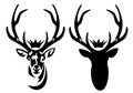 Royal deet stag with crown and large horns black vector portrait Royalty Free Stock Photo