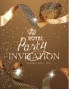 Royal design banner with gold curly silk ribbons and gold background. Ribbon cutting ceremony.