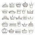 Royal doodle symbols. Crowns sketch, crown diadema tiara for king, queen prince or princess. Isolated luxury business