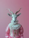 Royal family, absurd background. Goat wearing a baroque style formal attire Royalty Free Stock Photo