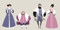 The royal family. Fairy tale. Funny cartoon characters in historical costumes.