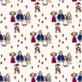 Royal family with jester fun graphic pattern