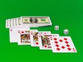 Royal flesh- playing cards on green broadcloth. Royalty Free Stock Photo