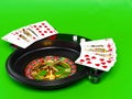 Royal flesh- playing cards on green broadcloth. Royalty Free Stock Photo