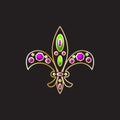 Royal fleur-de-lis with gems and gold contour decor vector. Royalty Free Stock Photo