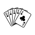 Royal flush of clubs, playing cards deck colorful illustration. Royalty Free Stock Photo