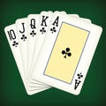 Royal Flush of clubs - playing cards vector illustration Royalty Free Stock Photo