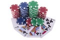 Royal Flush of clubs with poker chips