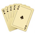 Royal Flush of clubs - vintage playing cards vector illustration Royalty Free Stock Photo