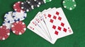 Royal Flush of Diamonds and Poker Chips Royalty Free Stock Photo