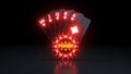 Royal Flush in Diamonds Poker Playing Cards With Neon Lights Isolated On The Black Background - 3D Illustration Royalty Free Stock Photo