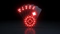 Royal Flush in Diamonds Poker Playing Cards With Neon Lights Isolated On The Black Background - 3D Illustration Royalty Free Stock Photo