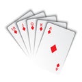 A royal flush of diamonds on white background, winning hands of poker cards, casino playing cards Royalty Free Stock Photo