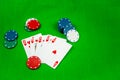 Royal Flush on green poker table with copyspace Royalty Free Stock Photo