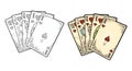 Royal flush in hearts. Male hand holding a game card. Royalty Free Stock Photo