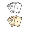 Royal flush in hearts. Male hand holding a game card. Royalty Free Stock Photo