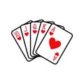 Royal flush of hearts, playing cards deck colorful illustration. Royalty Free Stock Photo