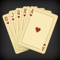 Royal Flush of hearts - vintage playing cards vector illustration Royalty Free Stock Photo