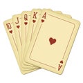 Royal Flush of hearts - vintage playing cards vector illustration Royalty Free Stock Photo