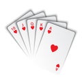 A royal flush of hearts on white background, winning hands of poker cards, casino playing cards Royalty Free Stock Photo