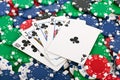Royal Flush over Poker Chips Royalty Free Stock Photo