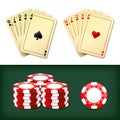 Royal flush playing cards, chips casino Royalty Free Stock Photo