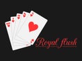 Royal flush playing cards, hearts suit. Poker. Vector. Royalty Free Stock Photo