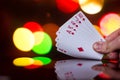 Royal flush poker cards combination on blurred background casino luck fortune card game Royalty Free Stock Photo