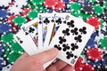 Royal Flush and Poker Chips Royalty Free Stock Photo