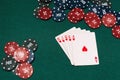 Royal flush and poker chips on the green table Royalty Free Stock Photo