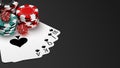 Royal flush poker hand with casino chips on table Royalty Free Stock Photo