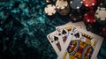 A royal flush in poker laid out on a dark table amidst casino chips. a classic gambling scene. high stakes poker game Royalty Free Stock Photo