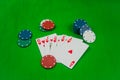 Royal Flush with Pokerchips on green poker table Royalty Free Stock Photo