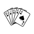 Royal flush of spades, playing cards deck colorful illustration. Royalty Free Stock Photo