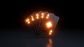 Royal Flush in Spades Poker Playing Cards With Neon Orange Lights Isolated On The Black Background - 3D Illustration Royalty Free Stock Photo