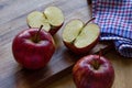 Royal Gala apples and cloth on wooden background with copyspace Royalty Free Stock Photo