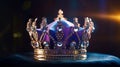 Royal gold coronation crown with jewels and diamonds against a blue & purple background. Royalty Free Stock Photo