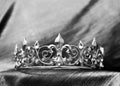 Royal gold crown with crystals, diamonds. Black and white Royalty Free Stock Photo