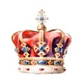 Royal Gold Crown with gems on white background. watercolor illustration, isolated object. Royalty Free Stock Photo