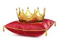 Royal gold crown on red pillow on white Royalty Free Stock Photo