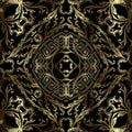 Royal gold 3d vintage vector seamless pattern. Floral grunge Baroque style background. Repeat backdrop. Modern greek key Royalty Free Stock Photo