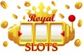 Royal Gold Slot Machine, jackpot bonus coins with crown for ui game.