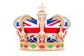 Royal golden crown with British flag. Coronation concept, 3D rendering