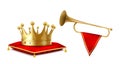 Royal golden crown and copper fanfare heraldic set Royalty Free Stock Photo