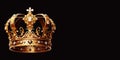 Royal Golden Crown with Jewels on a Black Background Banner Illustration, Ai Generated Royalty Free Stock Photo
