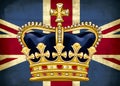 Royal golden crown with jewels. Symbols of United Kingdom monarchy. Ai Generative illustration Royalty Free Stock Photo